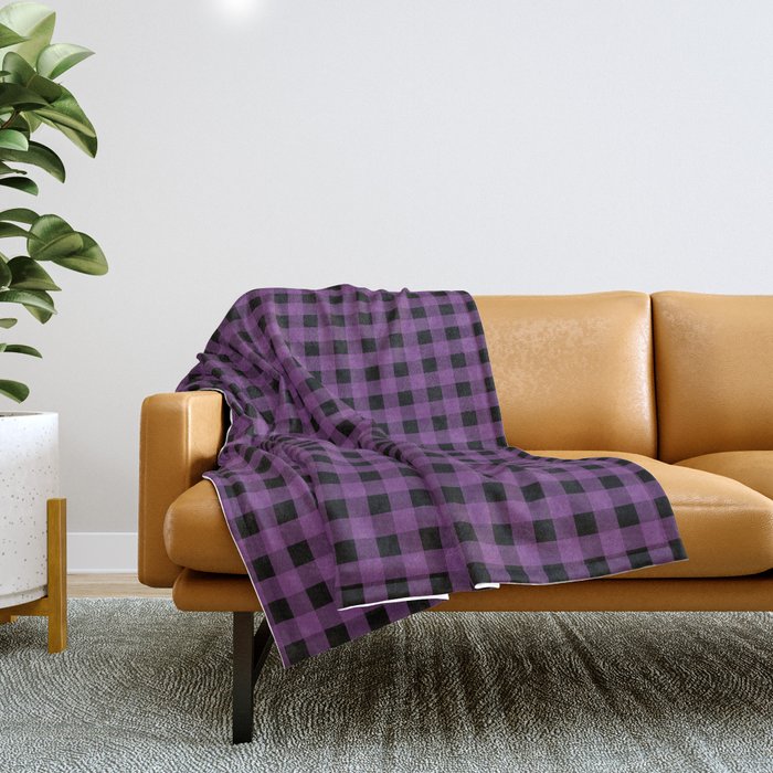 Halloween Gingham Check Pattern in Purple and Black Throw Blanket Gallery Image 1