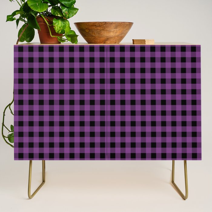 Halloween Gingham Check Pattern in Purple and Black Credenza Gallery Image 1