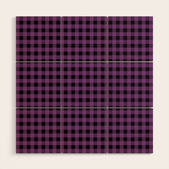 Halloween Gingham Check Pattern in Purple and Black Wood Wall Art Gallery Image 1