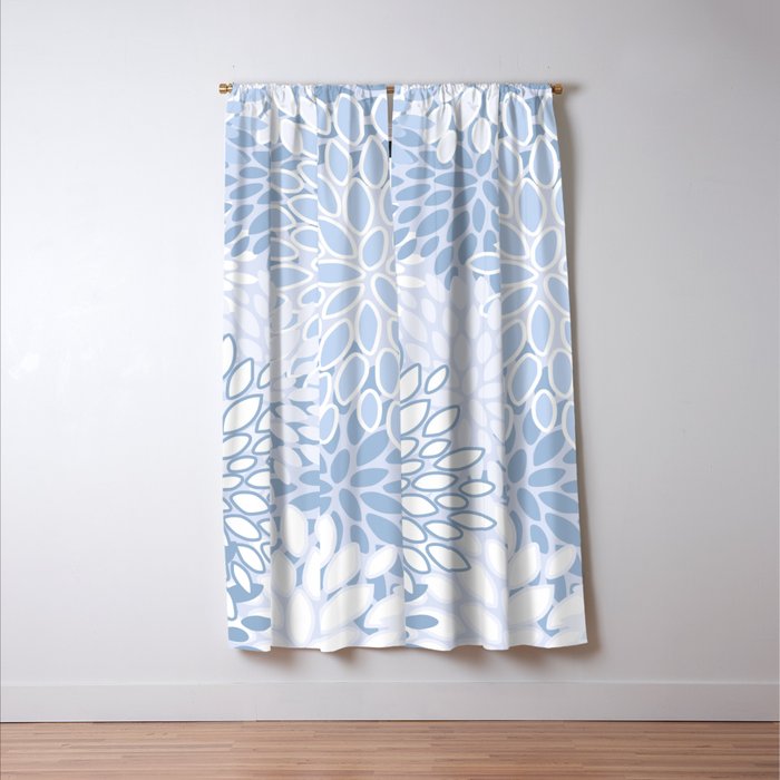 Festive, Winter, Floral Prints, Soft Blue and White Window Curtain Gallery Image 3