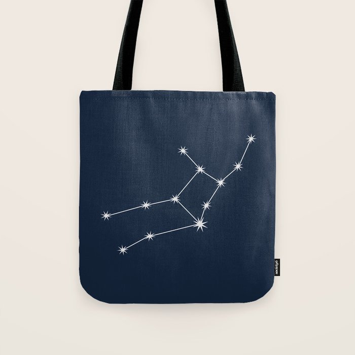 Virgo Zodiac Star Constellation Line Art Dark Blue Tote Bag Gallery Image 1