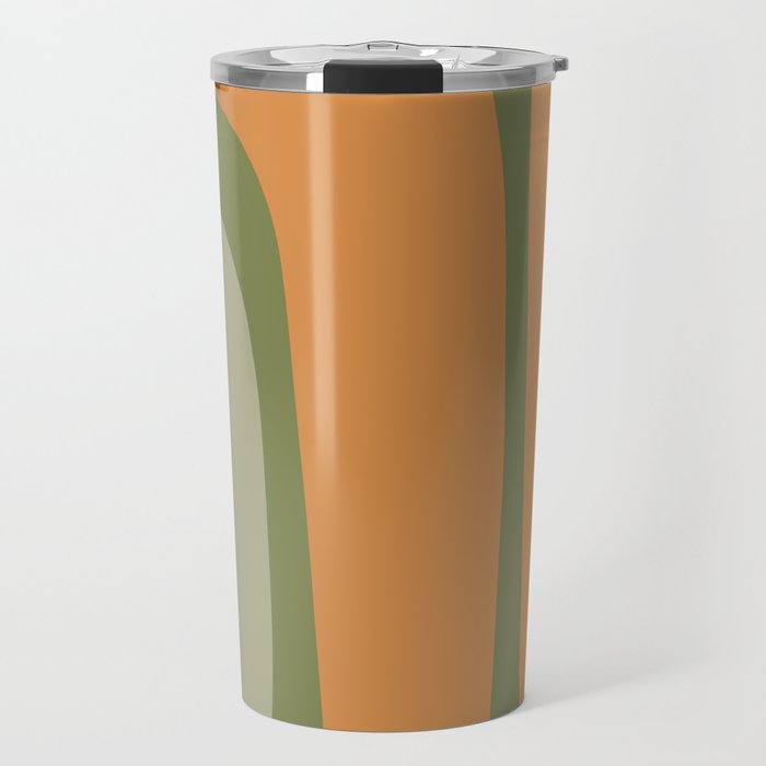 Tiki Abstract Minimalist Mid-Century Modern Pattern in Retro Olive Green and Orange Tones Travel Mug Gallery Image 1