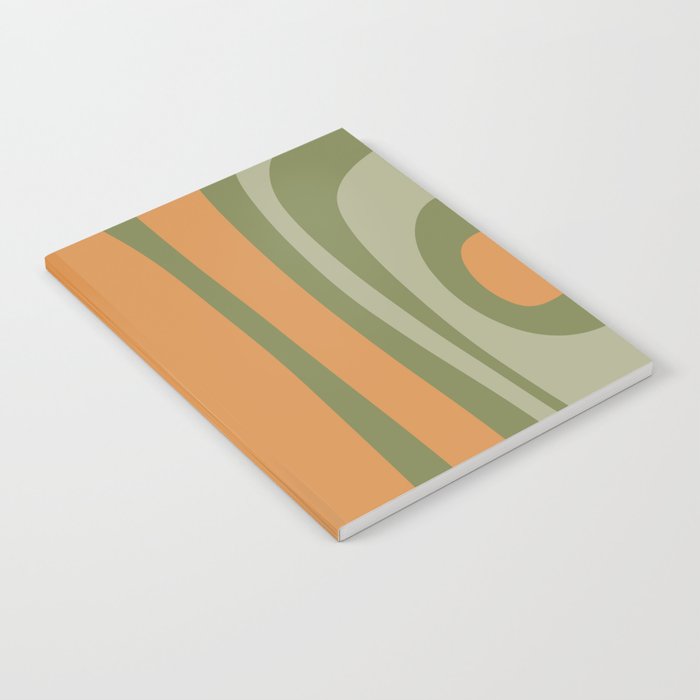 Tiki Abstract Minimalist Mid-Century Modern Pattern in Retro Olive Green and Orange Tones Notebook Gallery Image 1