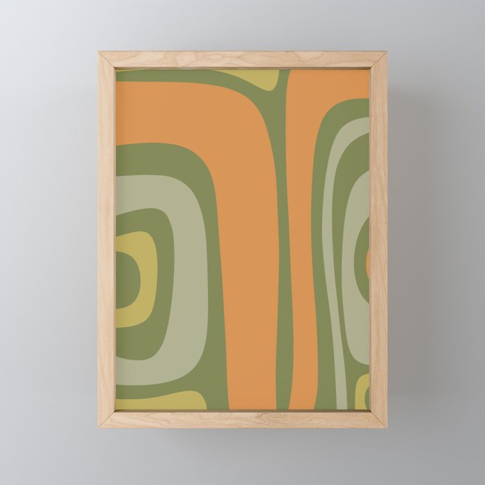 Tiki Abstract Minimalist Mid-Century Modern Pattern in Retro Olive Green and Orange Tones Mini Art Print Gallery Image 1