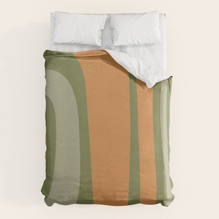 Tiki Abstract Minimalist Mid-Century Modern Pattern in Retro Olive Green and Orange Tones Duvet Cover Gallery Image 6