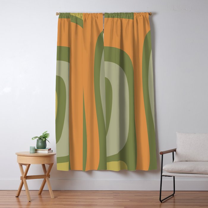 Tiki Abstract Minimalist Mid-Century Modern Pattern in Retro Olive Green and Orange Tones Window Curtain Gallery Image 5