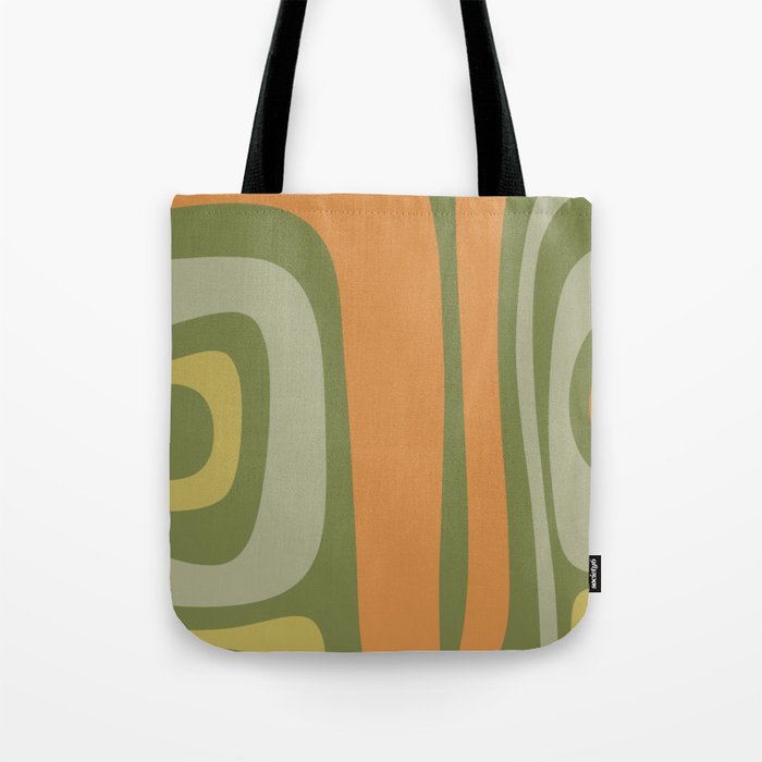 Tiki Abstract Minimalist Mid-Century Modern Pattern in Retro Olive Green and Orange Tones Tote Bag Gallery Image 1