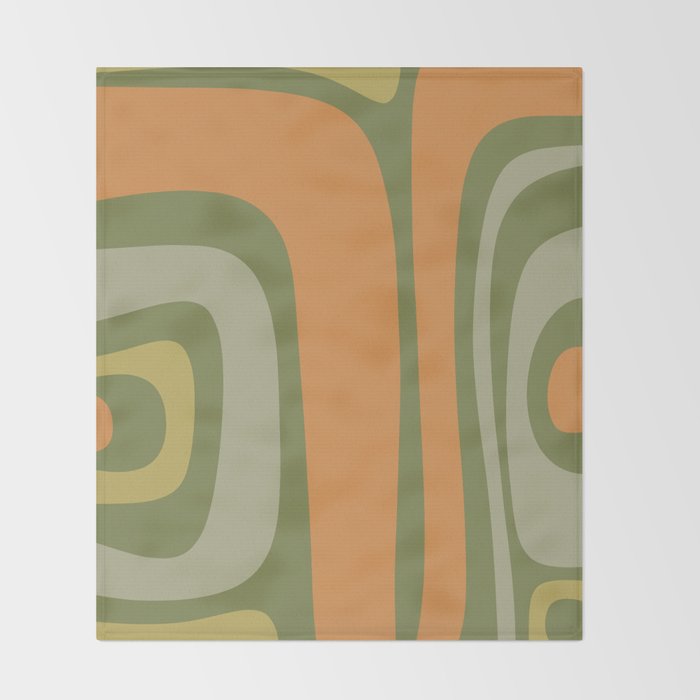 Tiki Abstract Minimalist Mid-Century Modern Pattern in Retro Olive Green and Orange Tones Throw Blanket Gallery Image 2