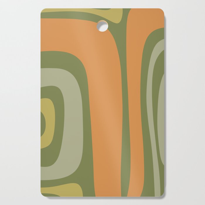 Tiki Abstract Minimalist Mid-Century Modern Pattern in Retro Olive Green and Orange Tones Cutting Board Gallery Image 1