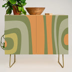 Tiki Abstract Minimalist Mid-Century Modern Pattern in Retro Olive Green and Orange Tones Credenza Gallery Image 1