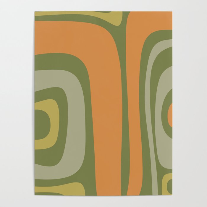 Tiki Abstract Minimalist Mid-Century Modern Pattern in Retro Olive Green and Orange Tones Poster Gallery Image 4