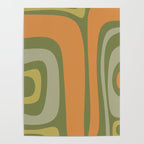 Tiki Abstract Minimalist Mid-Century Modern Pattern in Retro Olive Green and Orange Tones Poster Gallery Image 4