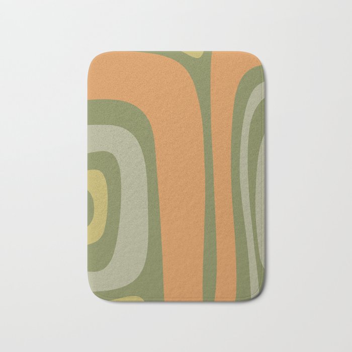 Tiki Abstract Minimalist Mid-Century Modern Pattern in Retro Olive Green and Orange Tones Bath Mat Gallery Image 1