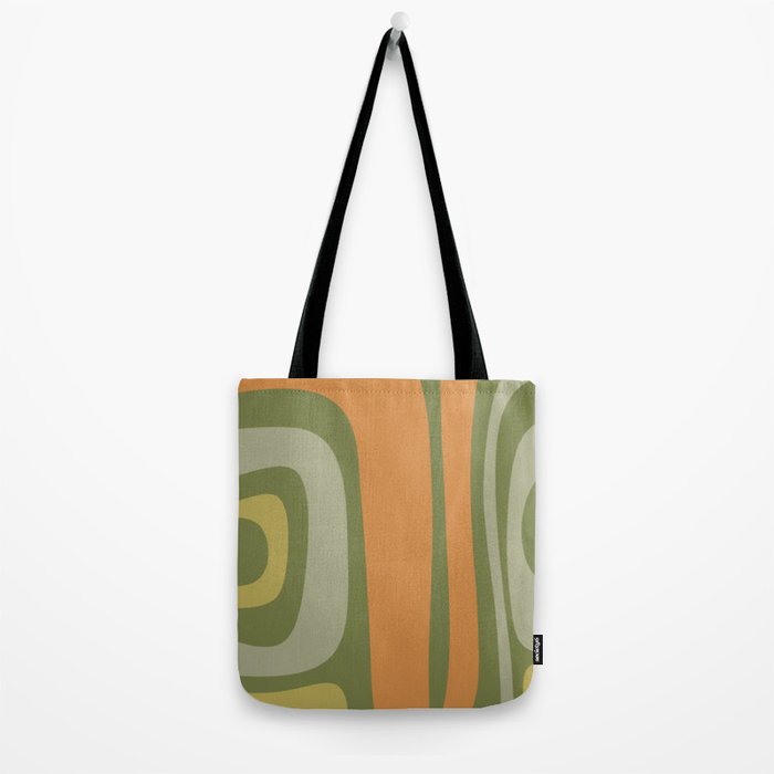 Tiki Abstract Minimalist Mid-Century Modern Pattern in Retro Olive Green and Orange Tones Tote Bag Gallery Image 2