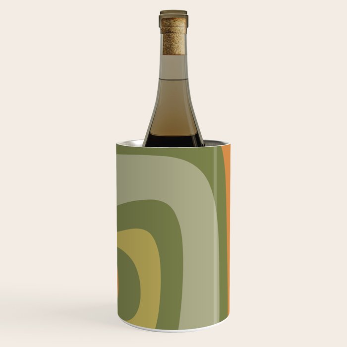 Tiki Abstract Minimalist Mid-Century Modern Pattern in Retro Olive Green and Orange Tones Wine Chiller Gallery Image 2
