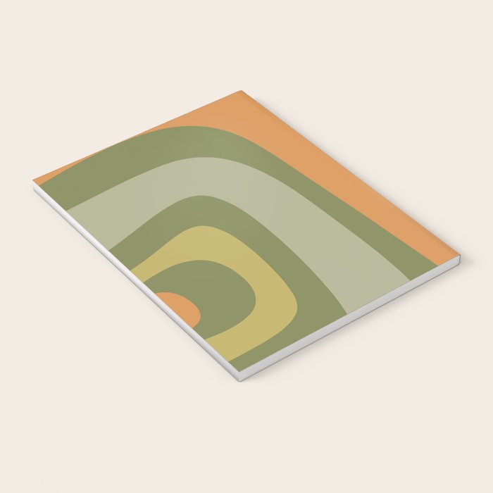Tiki Abstract Minimalist Mid-Century Modern Pattern in Retro Olive Green and Orange Tones Notebook Gallery Image 3