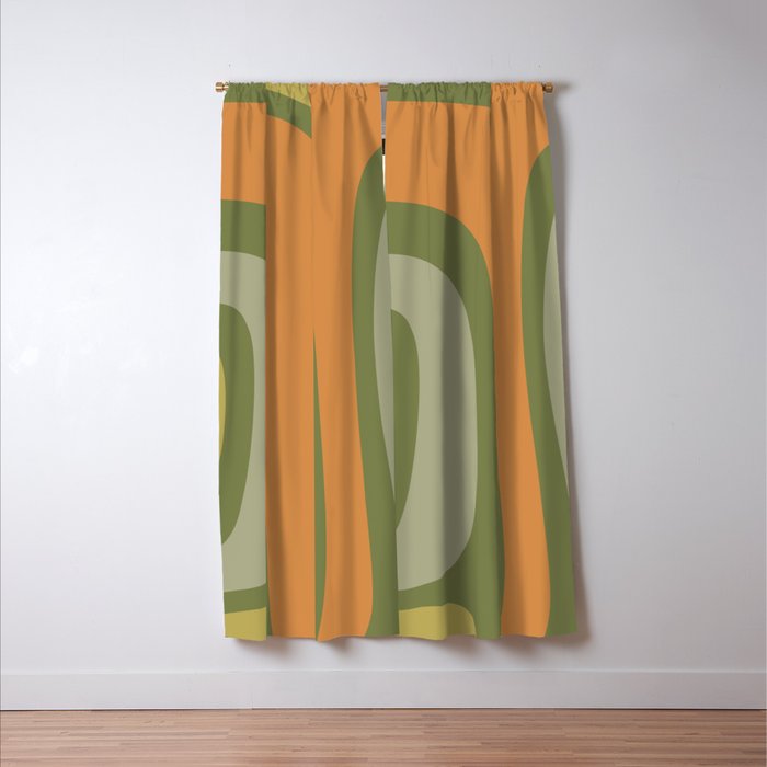 Tiki Abstract Minimalist Mid-Century Modern Pattern in Retro Olive Green and Orange Tones Window Curtain Gallery Image 3