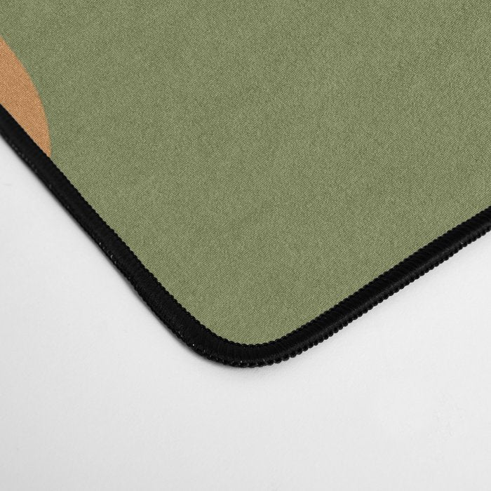 Tiki Abstract Minimalist Mid-Century Modern Pattern in Retro Olive Green and Orange Tones Desk Mat Gallery Image 4