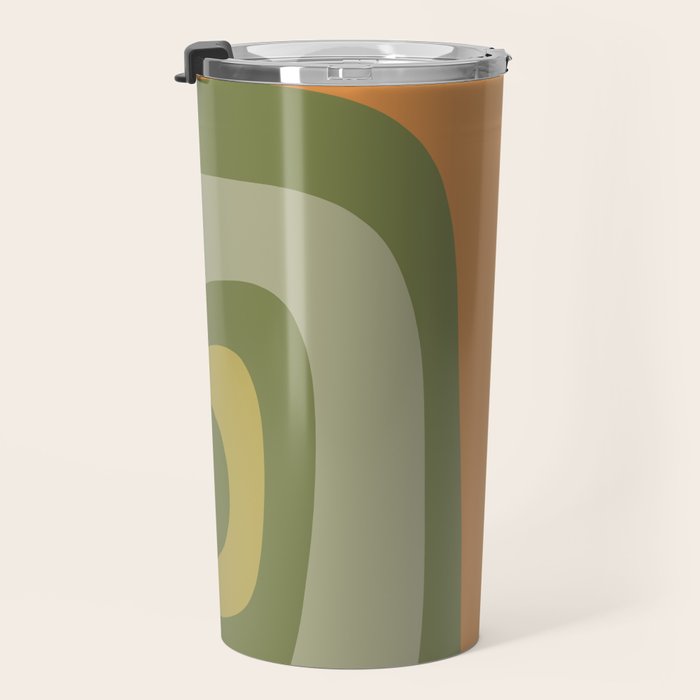 Tiki Abstract Minimalist Mid-Century Modern Pattern in Retro Olive Green and Orange Tones Travel Mug Gallery Image 3