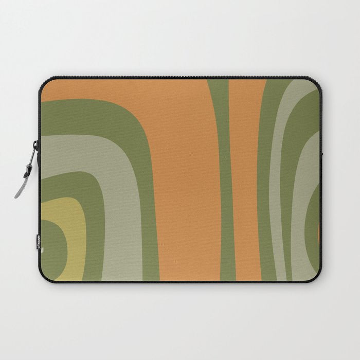 Tiki Abstract Minimalist Mid-Century Modern Pattern in Retro Olive Green and Orange Tones Laptop Sleeve Gallery Image 1