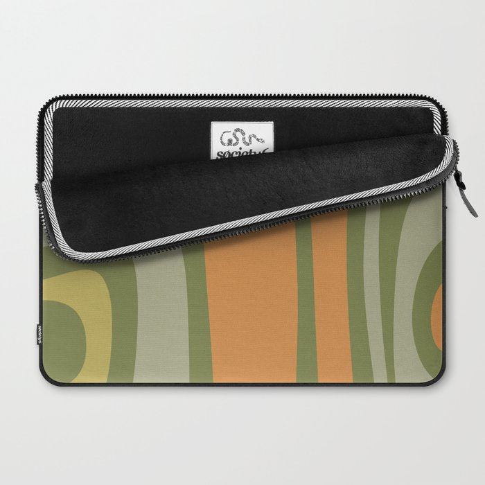 Tiki Abstract Minimalist Mid-Century Modern Pattern in Retro Olive Green and Orange Tones Laptop Sleeve Gallery Image 2
