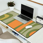 Tiki Abstract Minimalist Mid-Century Modern Pattern in Retro Olive Green and Orange Tones Desk Mat Gallery Image 2