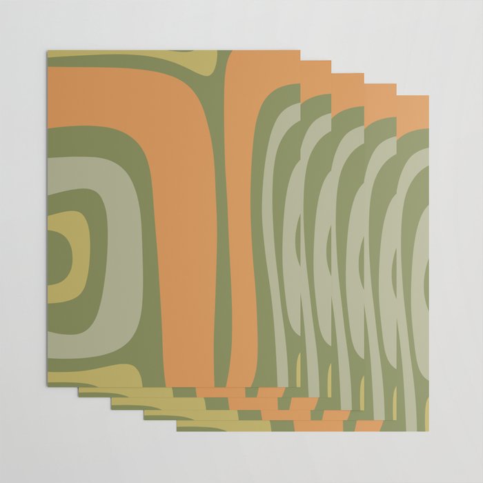 Tiki Abstract Minimalist Mid-Century Modern Pattern in Retro Olive Green and Orange Tones Wrapping Paper Gallery Image 3