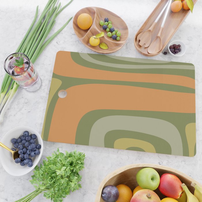 Tiki Abstract Minimalist Mid-Century Modern Pattern in Retro Olive Green and Orange Tones Cutting Board Gallery Image 2