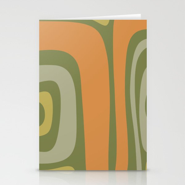 Tiki Abstract Minimalist Mid-Century Modern Pattern in Retro Olive Green and Orange Tones Stationery Card Gallery Image 1