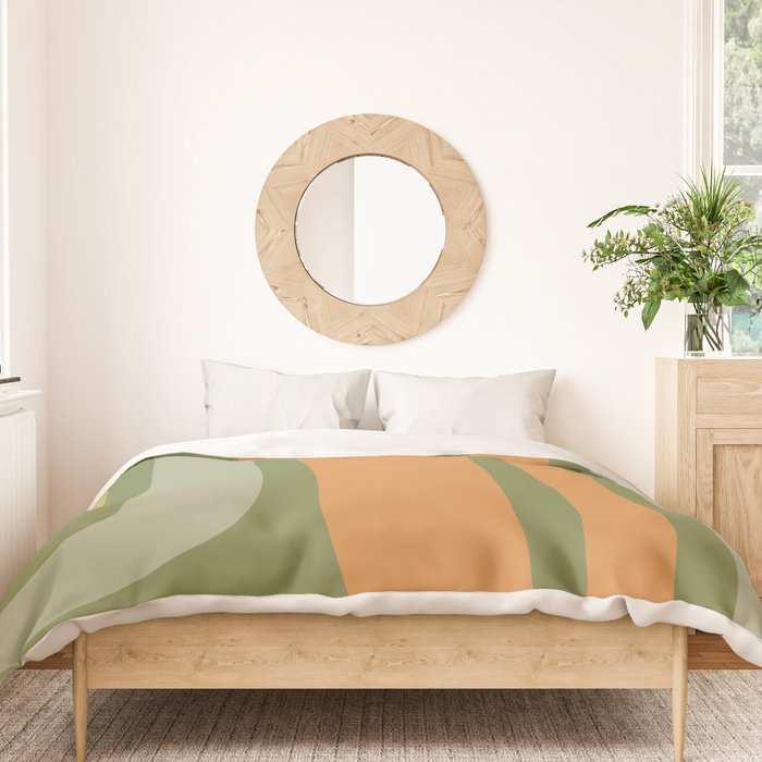 Tiki Abstract Minimalist Mid-Century Modern Pattern in Retro Olive Green and Orange Tones Duvet Cover Gallery Image 3