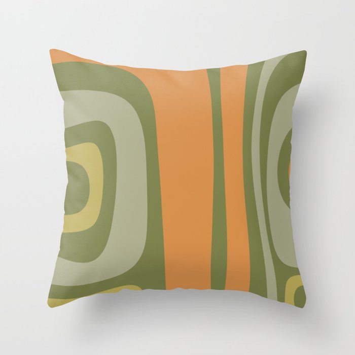 Tiki Abstract Minimalist Mid-Century Modern Pattern in Retro Olive Green and Orange Tones Throw Pillow Gallery Image 6