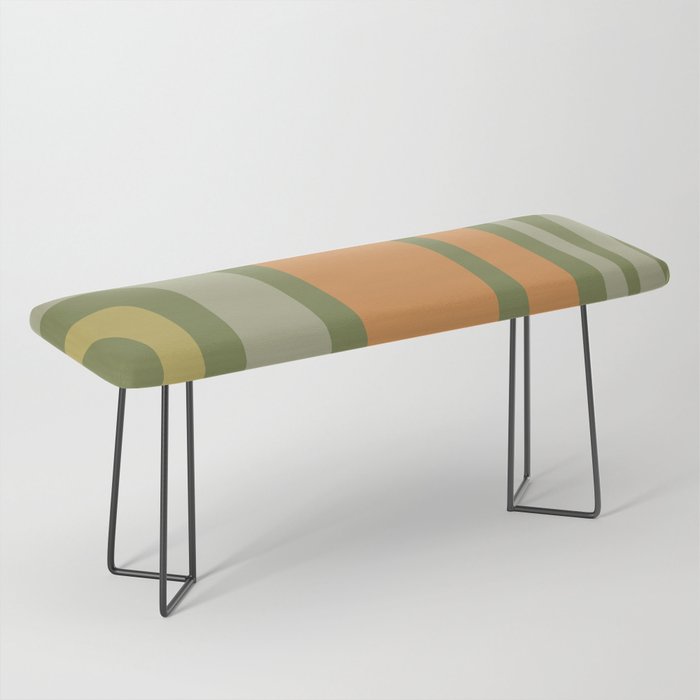 Tiki Abstract Minimalist Mid-Century Modern Pattern in Retro Olive Green and Orange Tones Bench Gallery Image 1