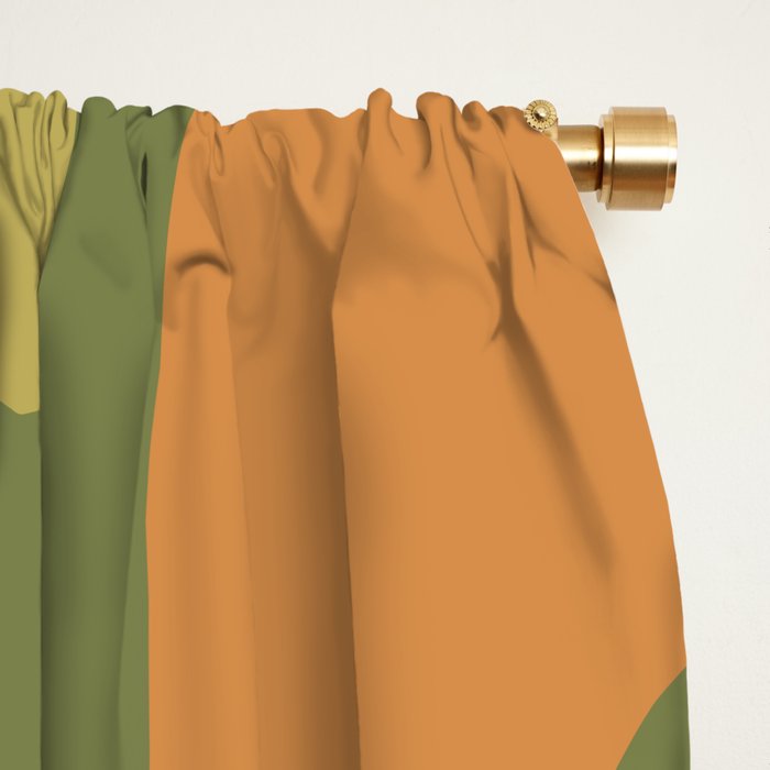 Tiki Abstract Minimalist Mid-Century Modern Pattern in Retro Olive Green and Orange Tones Window Curtain Gallery Image 2