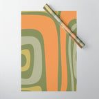 Tiki Abstract Minimalist Mid-Century Modern Pattern in Retro Olive Green and Orange Tones Wrapping Paper Gallery Image 1