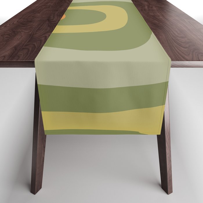 Tiki Abstract Minimalist Mid-Century Modern Pattern in Retro Olive Green and Orange Tones Table Runner Gallery Image 1