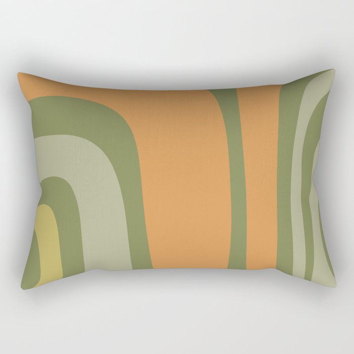Tiki Abstract Minimalist Mid-Century Modern Pattern in Retro Olive Green and Orange Tones Rectangular Pillow Gallery Image 2