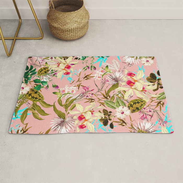 Gardenia | Vintage Botanical Nature Pattern | Blush Boho Plants Garden Floral Rug Gallery Image 1