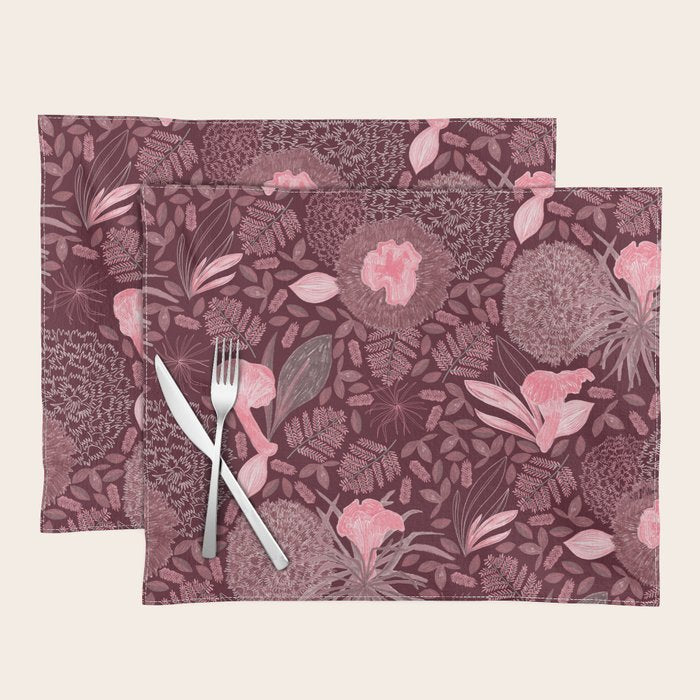 Forest Full of Wild Mushrooms in Burgundy & Peach Placemat Gallery Image 1