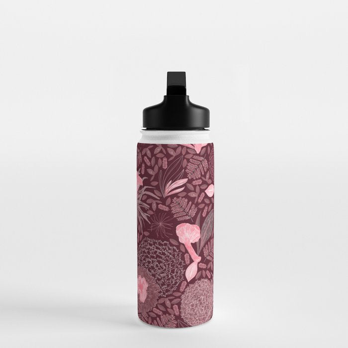 Forest Full of Wild Mushrooms in Burgundy & Peach Water Bottle Gallery Image 3