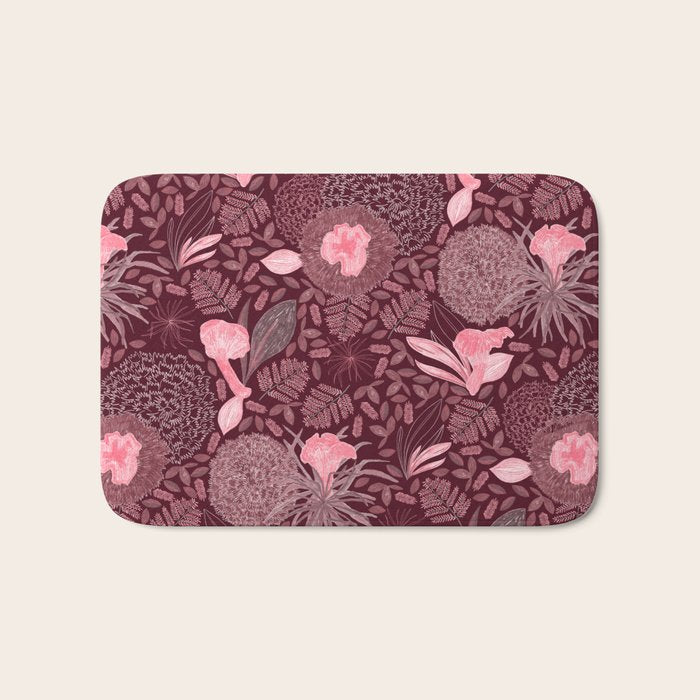 Forest Full of Wild Mushrooms in Burgundy & Peach Bath Mat Gallery Image 1