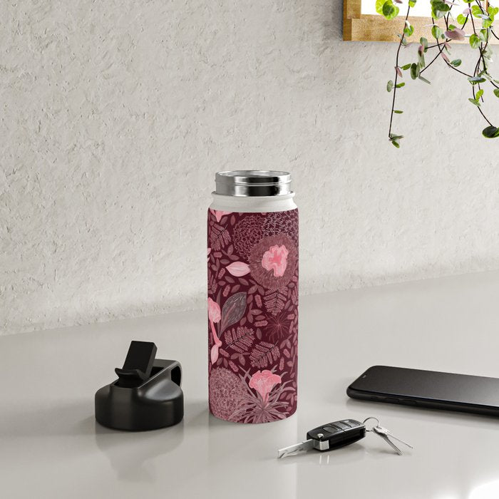Forest Full of Wild Mushrooms in Burgundy & Peach Water Bottle Gallery Image 4