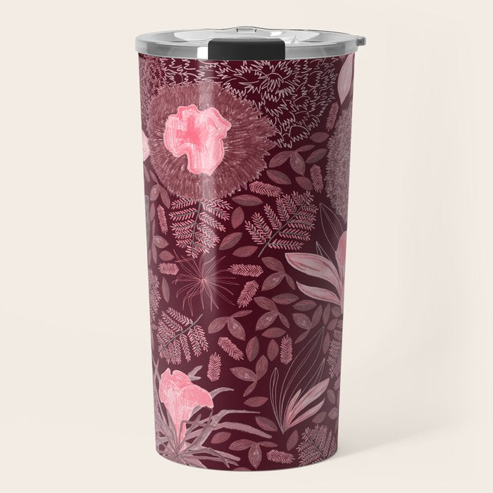 Forest Full of Wild Mushrooms in Burgundy & Peach Travel Mug Gallery Image 1