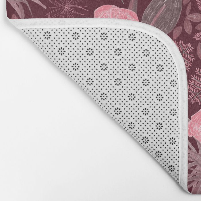 Forest Full of Wild Mushrooms in Burgundy & Peach Bath Mat Gallery Image 2