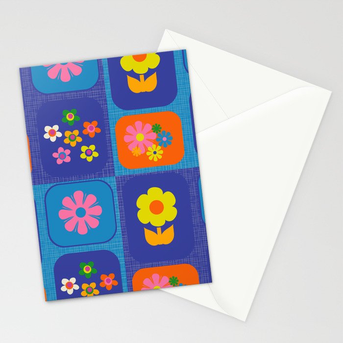 Retro Flower Patch Cute Vintage Aesthetic Floral Pattern Blue Orange Pink Stationery Card Gallery Image 2