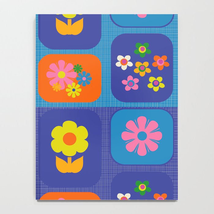 Retro Flower Patch Cute Vintage Aesthetic Floral Pattern Blue Orange Pink Notebook Gallery Image 4