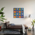 Retro Flower Patch Cute Vintage Aesthetic Floral Pattern Blue Orange Pink Wood Wall Art Gallery Image 2