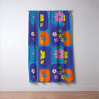 Retro Flower Patch Cute Vintage Aesthetic Floral Pattern Blue Orange Pink Window Curtain Gallery Image 3