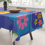Retro Flower Patch Cute Vintage Aesthetic Floral Pattern Blue Orange Pink Tablecloth Gallery Image 3