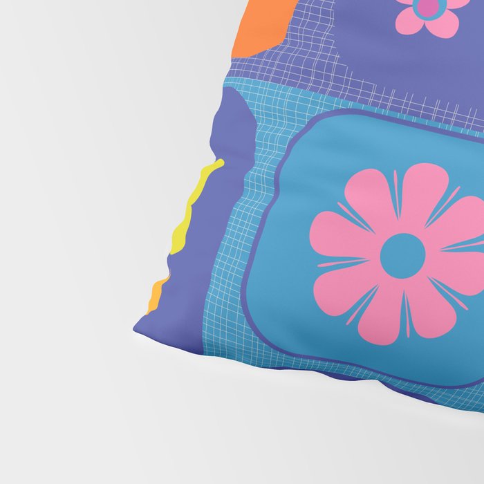 Retro Flower Patch Cute Vintage Aesthetic Floral Pattern Blue Orange Pink Pillow Sham Gallery Image 4