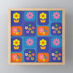 Retro Flower Patch Cute Vintage Aesthetic Floral Pattern Blue Orange Pink Mini Art Print Gallery Image 1